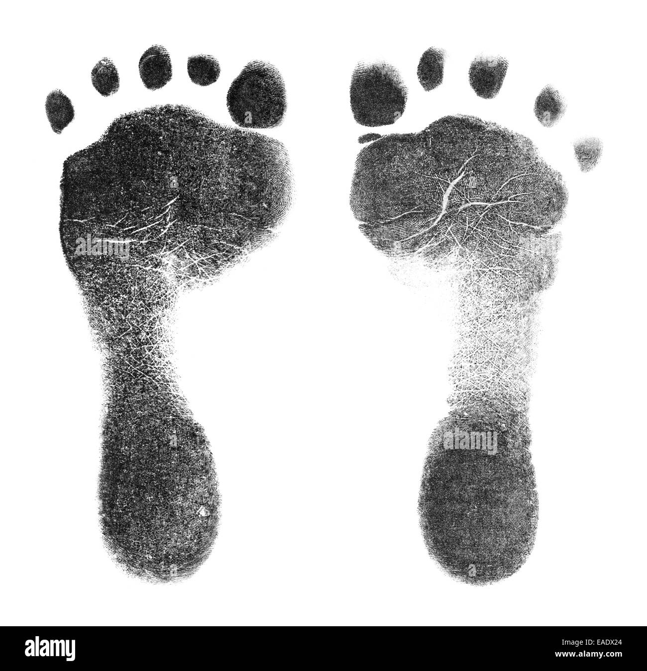 Bebé pie negro imprime aislado sobre fondo blanco. Foto de stock