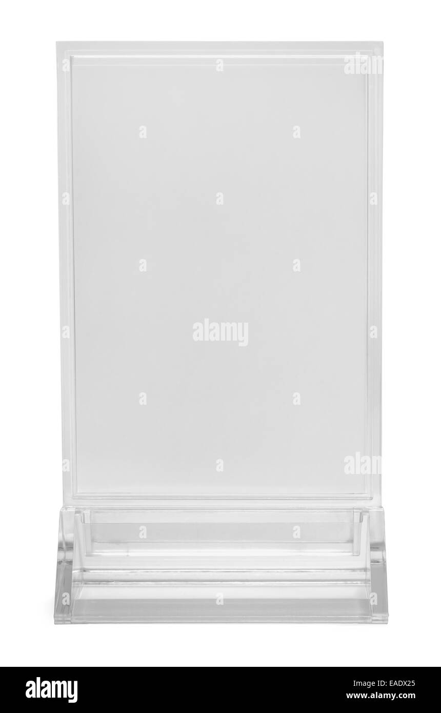 Mesa de plástico vertical Menu signo aislado sobre fondo blanco. Foto de stock