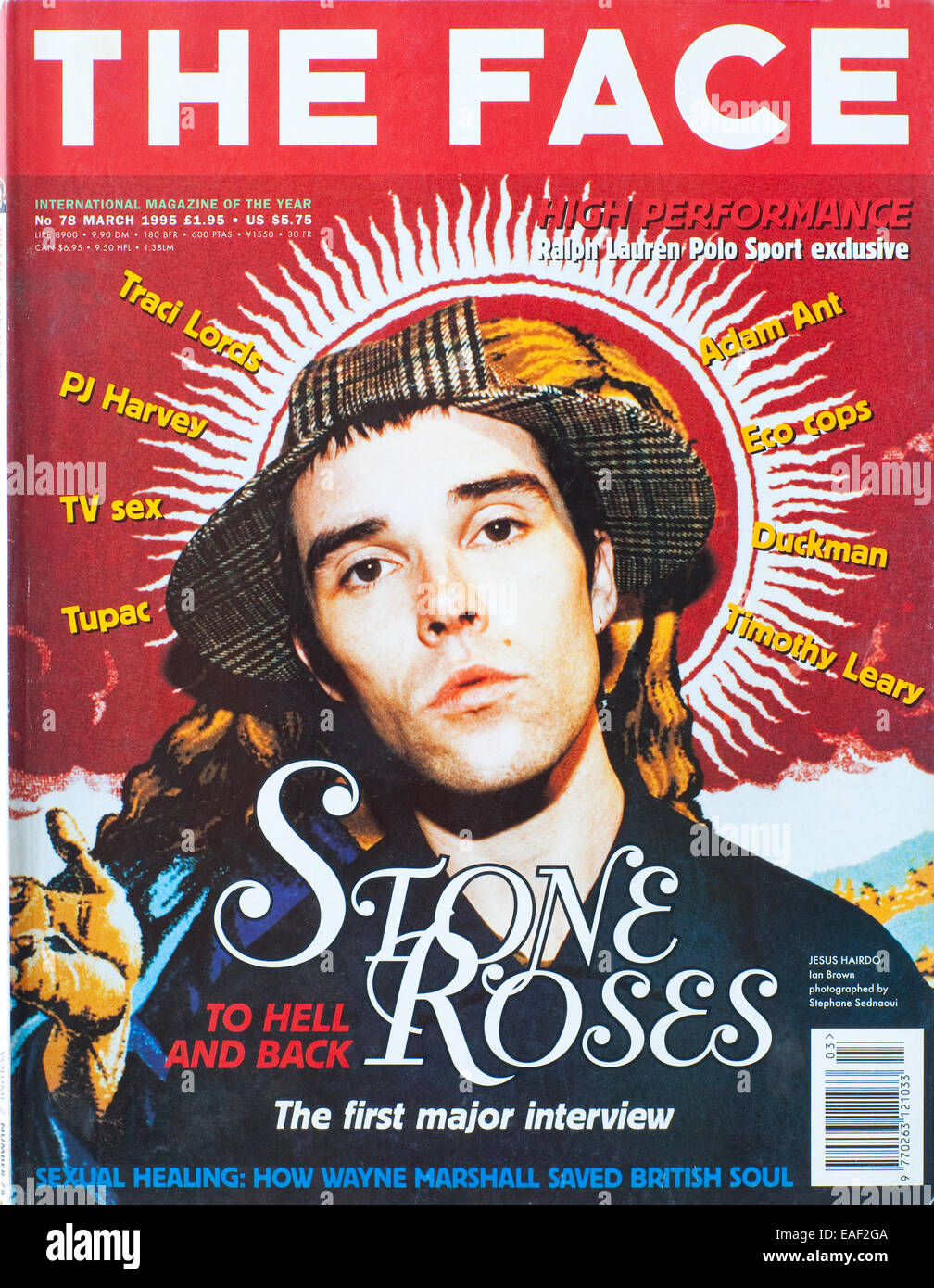 Portada de la revista Face no 78, Marzo 1995 - Ian Brown de las Rosas de Piedra - sólo uso editorial Foto de stock