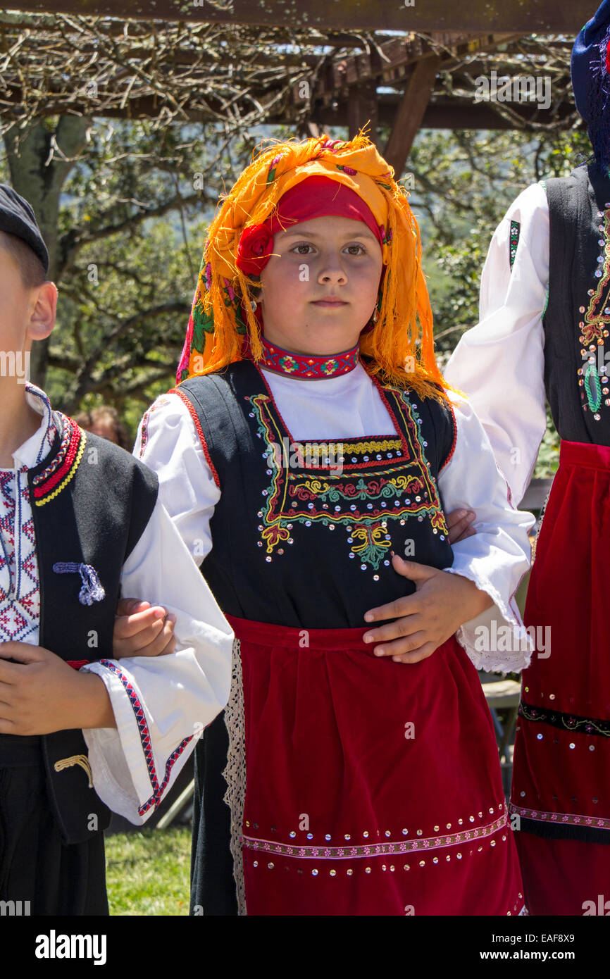 Chica, Greek-American Greek-American, niña, bailarín, bailarina, Folk Festival griego de Marin, Novato, Marin County, California Foto de stock