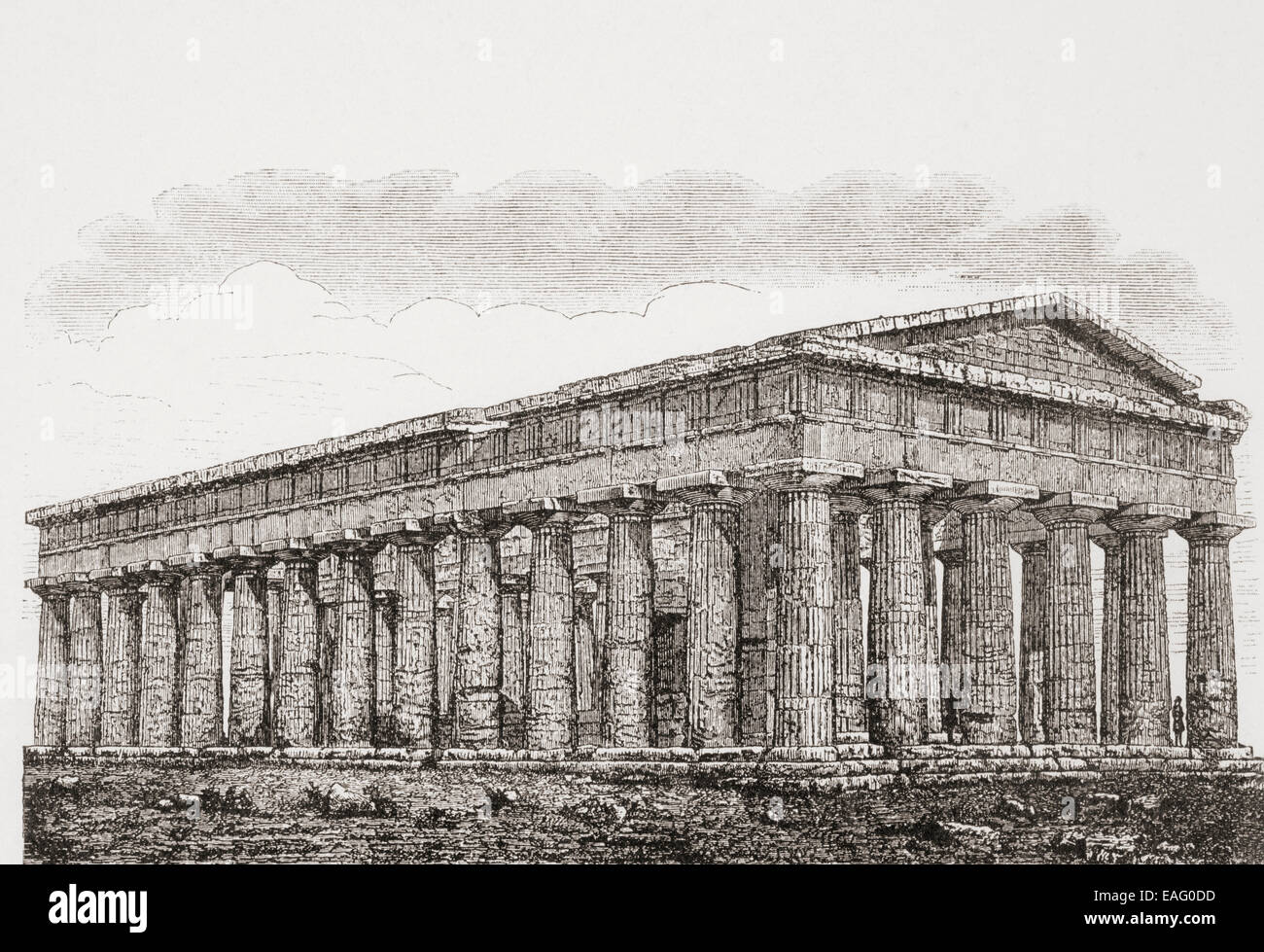 El Templo de Hera II, también conocido como el Templo de Neptuno, Paestum, Campania, Italia. Foto de stock