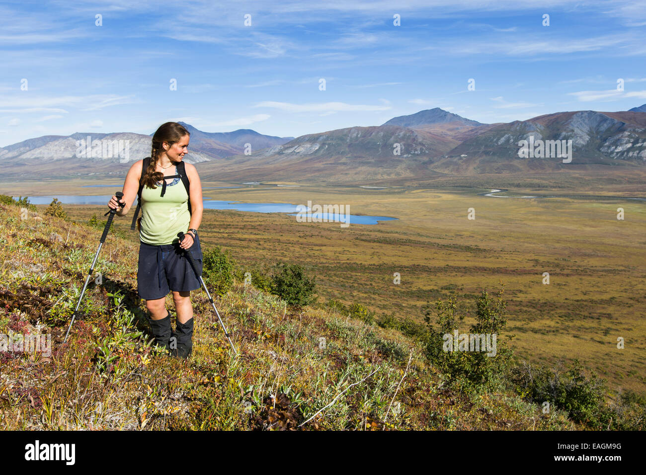 Explore,aventura,Ridge,Excursionista,polacos,Tundra Foto de stock