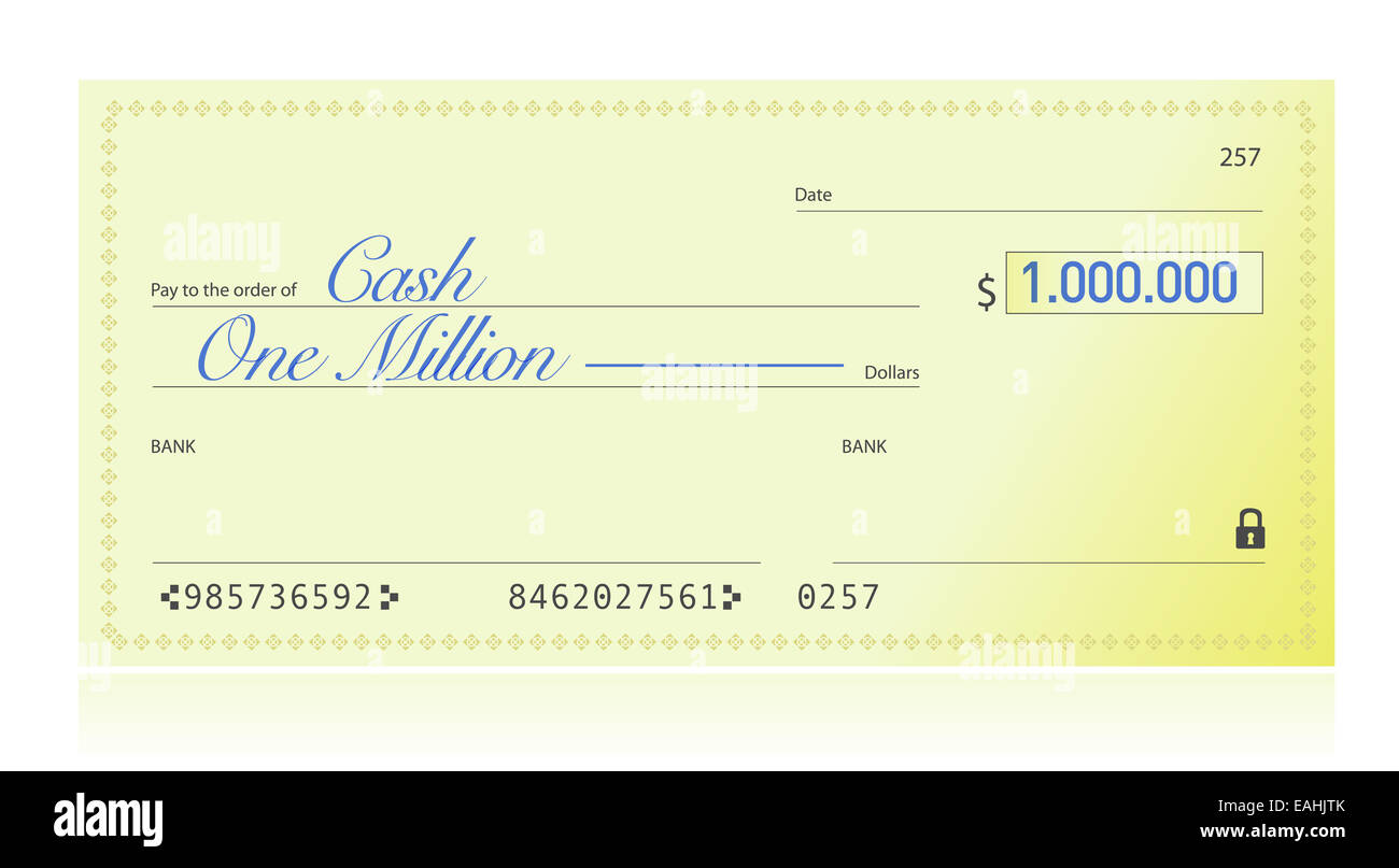 Primer plano de cheque por un millón de dólares Foto de stock