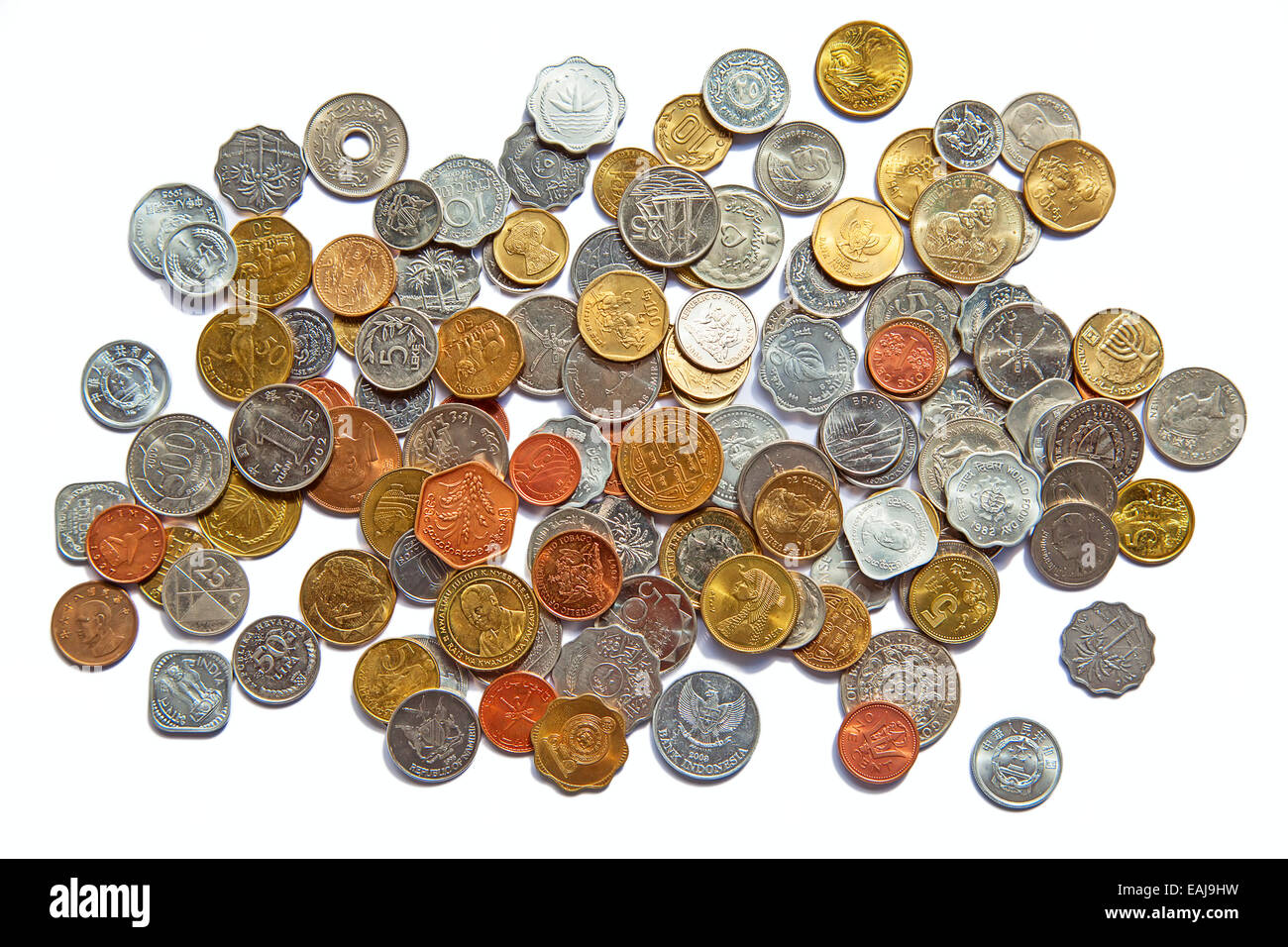 Colección de las antiguas monedas distribuido Foto de stock