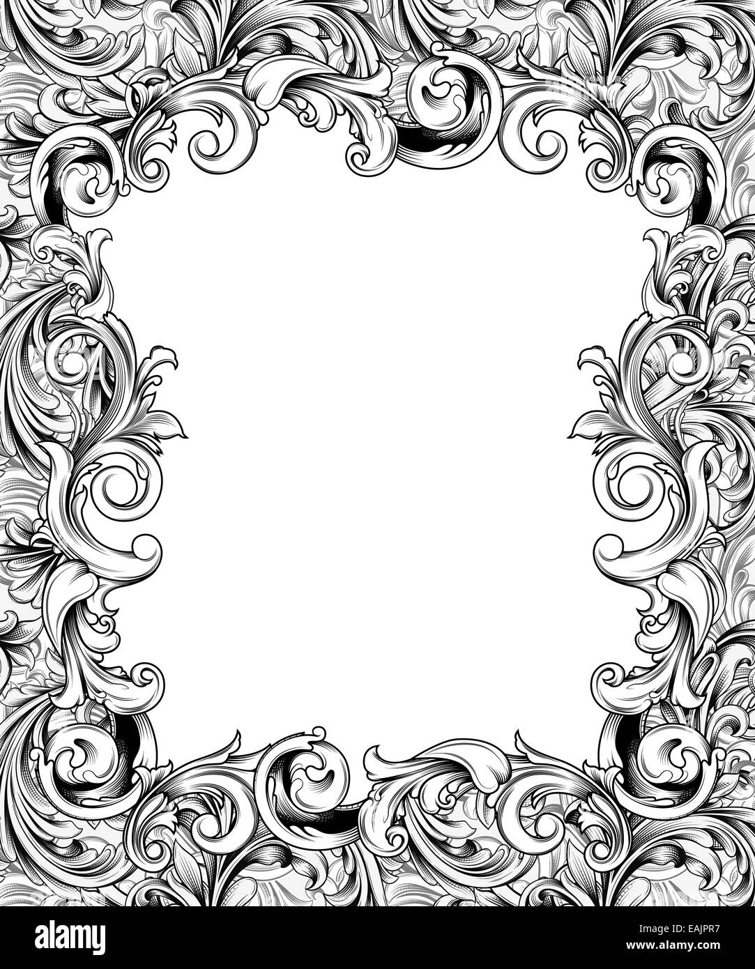 Dibujo de un lápiz o el borde del bastidor ornamental del barroco florece  Fotografía de stock - Alamy