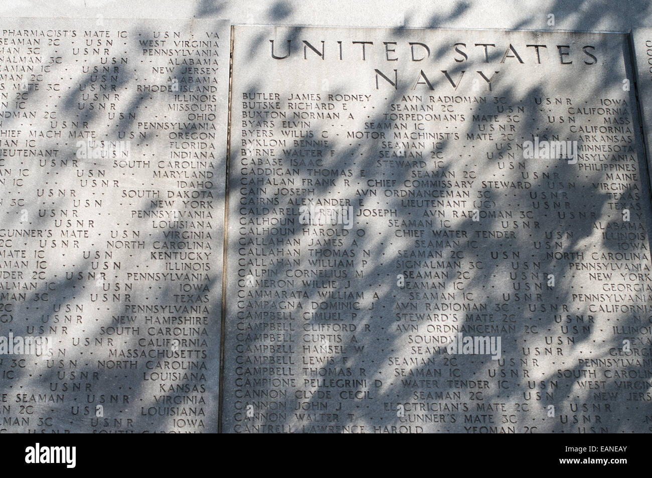 Los nombres de los soldados caídos Costa Este Memorial de Manhattan, Nueva York, EE.UU. Foto de stock
