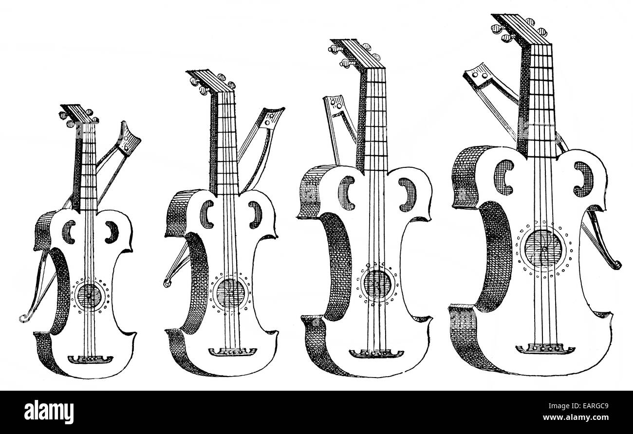 Welsch violines, siglos xvi y xvii, Großgeigen oder Welsche Geigen oder Violinen, 16. und 17. Jahrhundert Foto de stock
