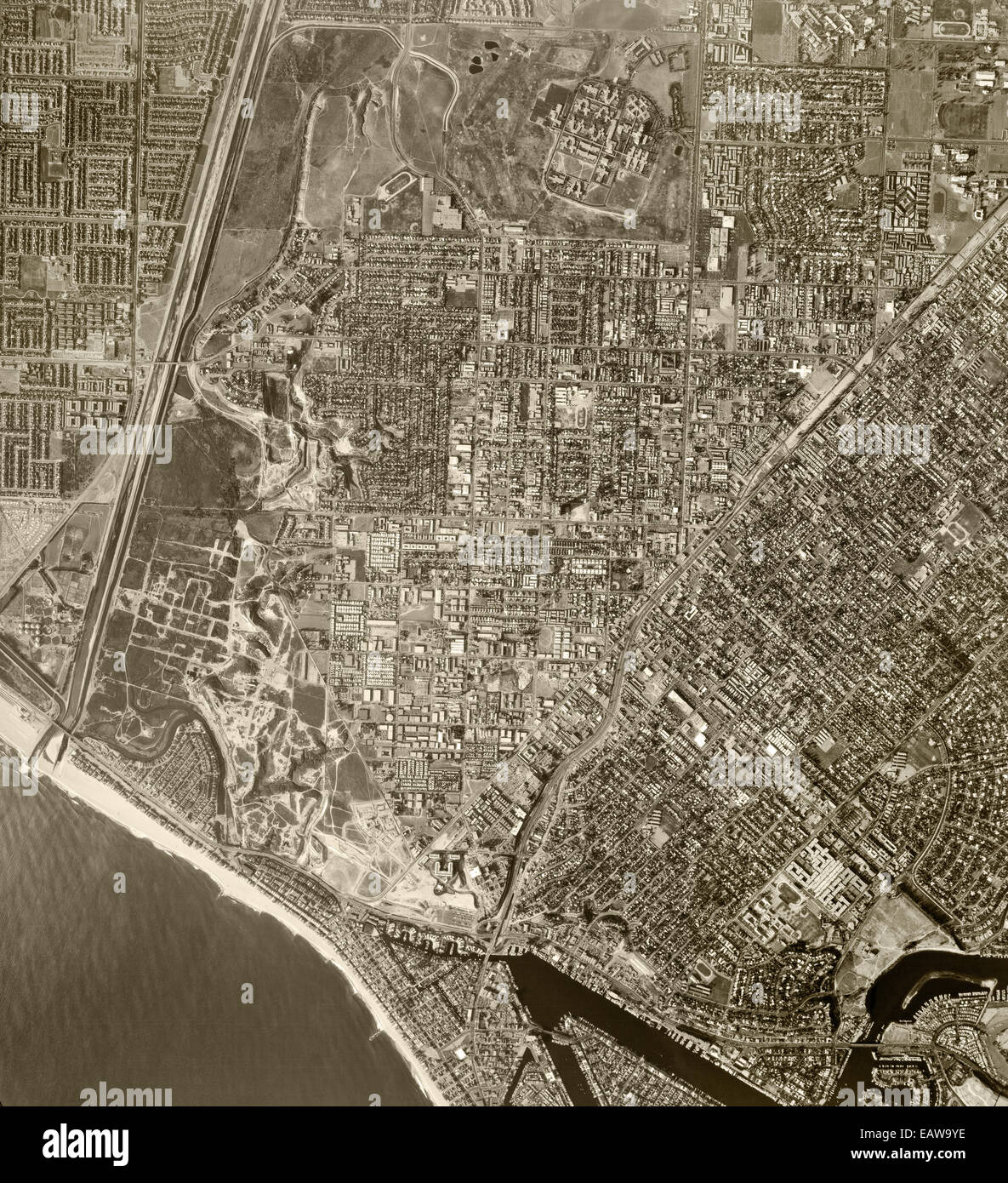 Fotografía aérea histórica en Costa Mesa, 1972 Foto de stock