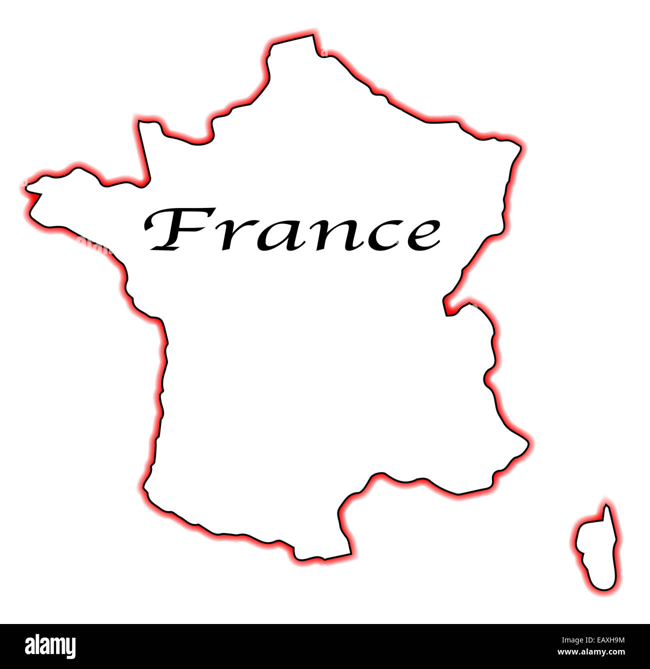 Mapa de Francia de esquema aislado sobre un fondo blanco. Foto de stock