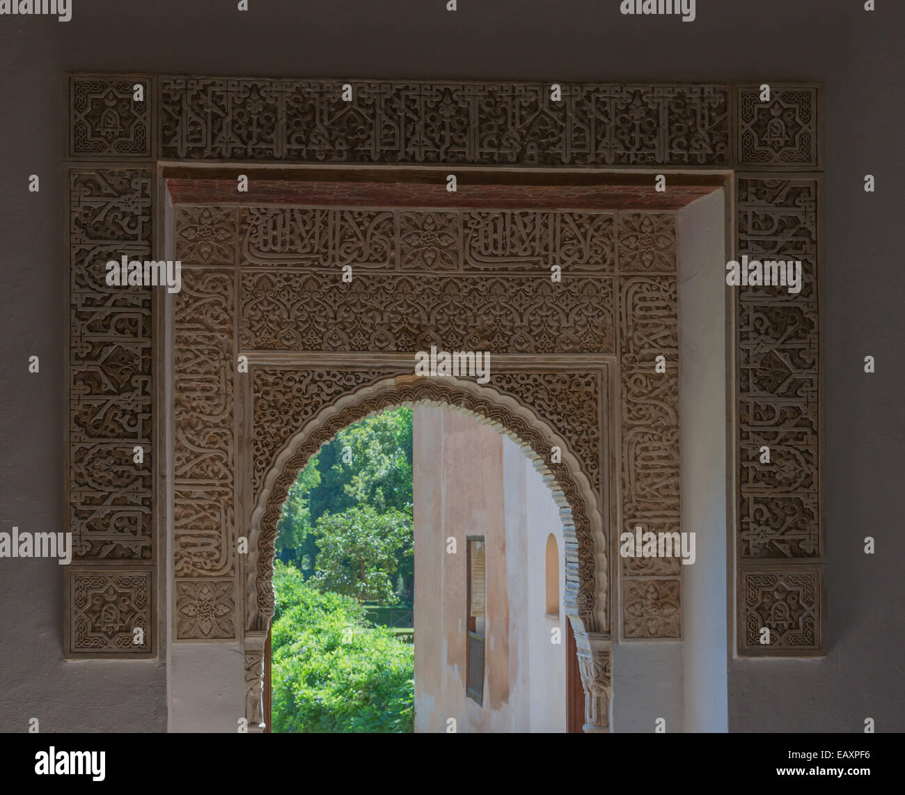 Detalle de una ventana, la Alhambra, Granada, Andalucía, España Foto de stock