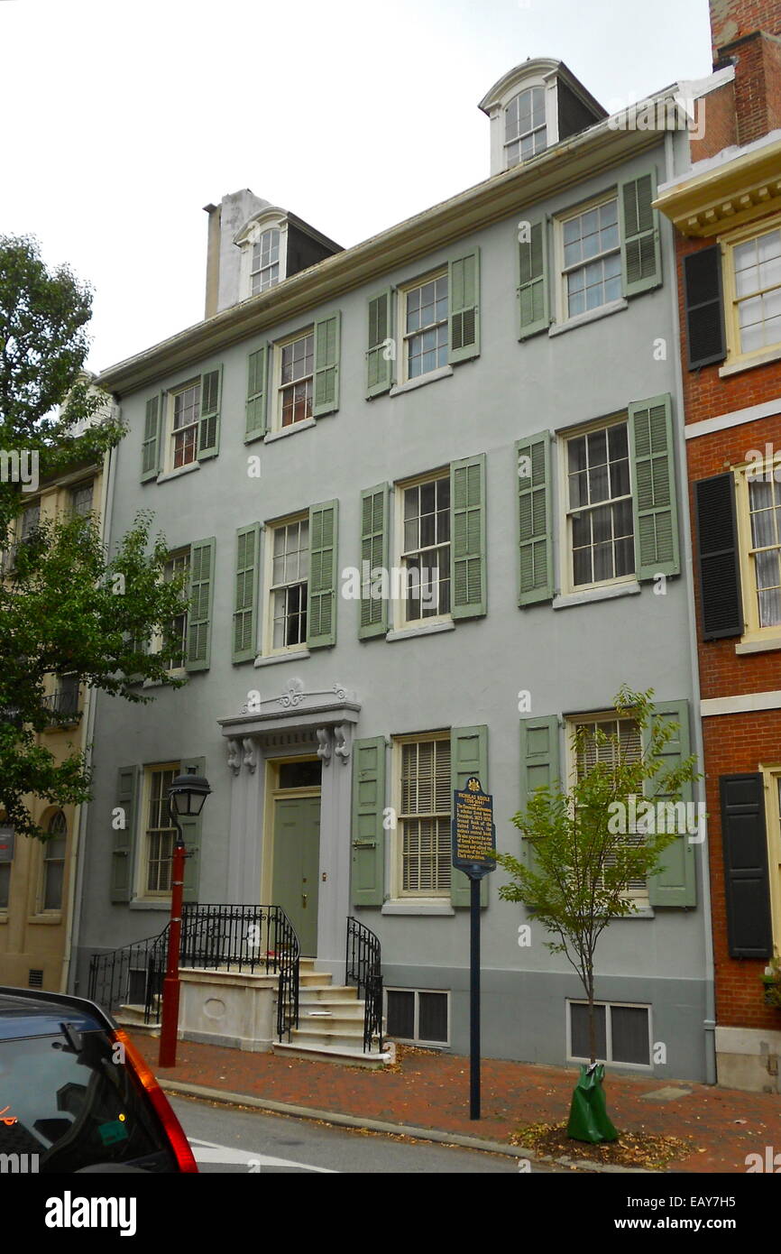 Nicholas Biddle Casa en Spruce Street, Philadelphia, PA. Nota El marcador histórico PHMC delante. Foto de stock