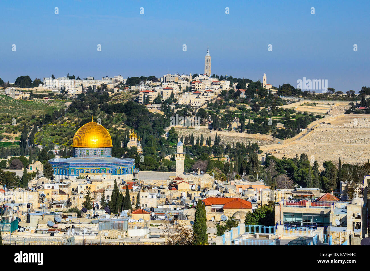 Jerusalén, Israel el paisaje urbano de la ciudad vieja en el Monte del Templo y la cúpula de la roca. Foto de stock