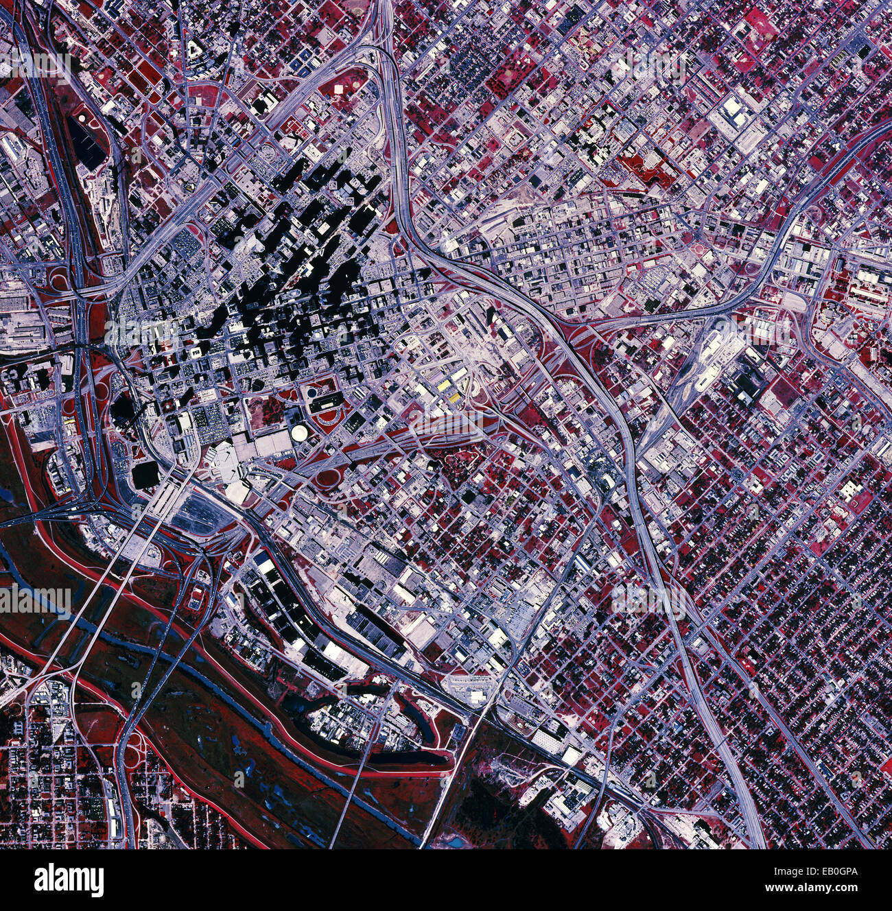Fotografía aérea infrarroja en color de Dallas, Texas, 1995 Foto de stock