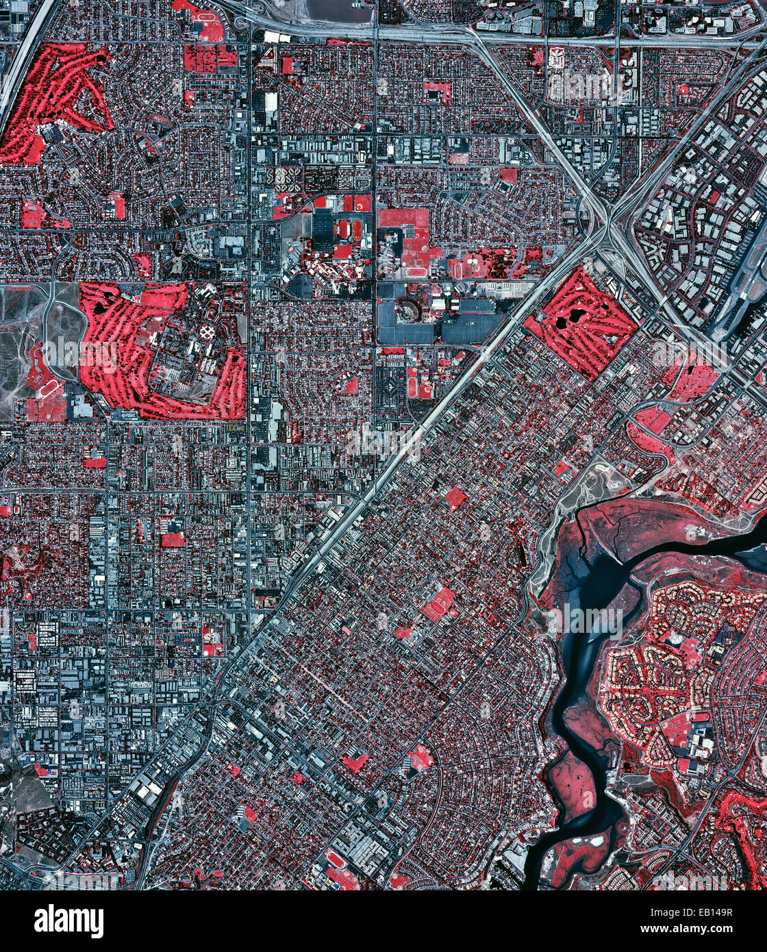 Fotografía aérea infrarroja históricos de Costa Mesa, California, 2002 Foto de stock