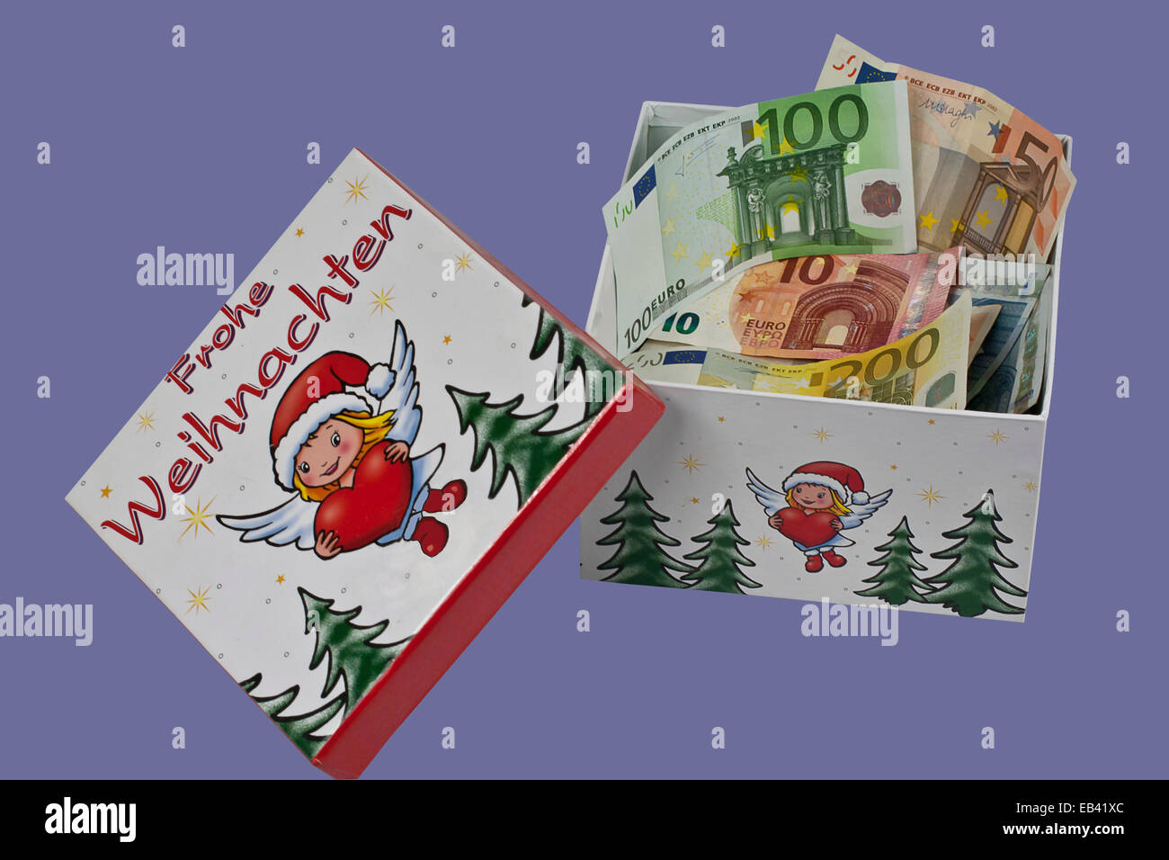 Caja de dinero en efectivo para regalo de Navidad Foto de stock