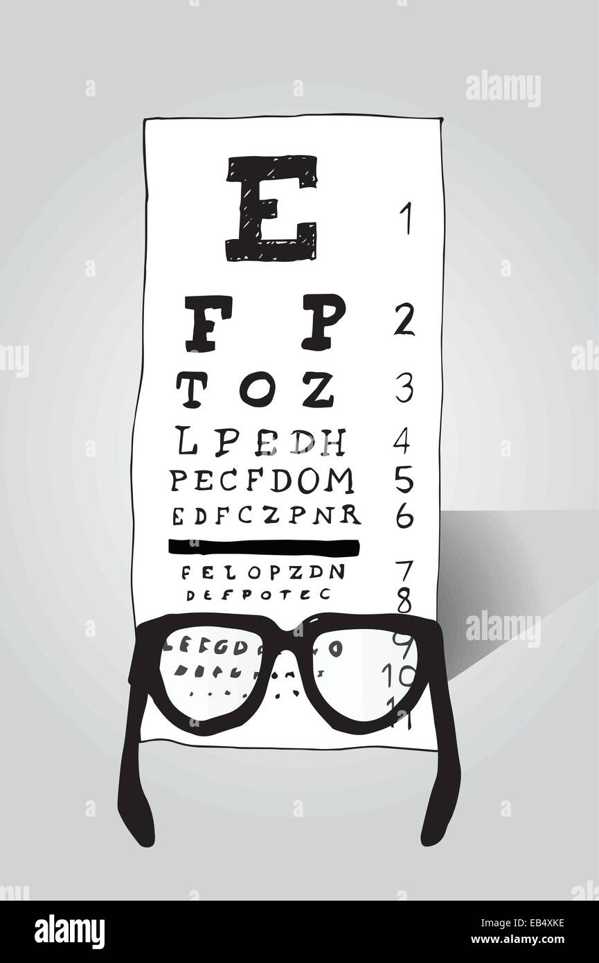 Gafas de lectura mirando prueba ocular Ilustración del Vector