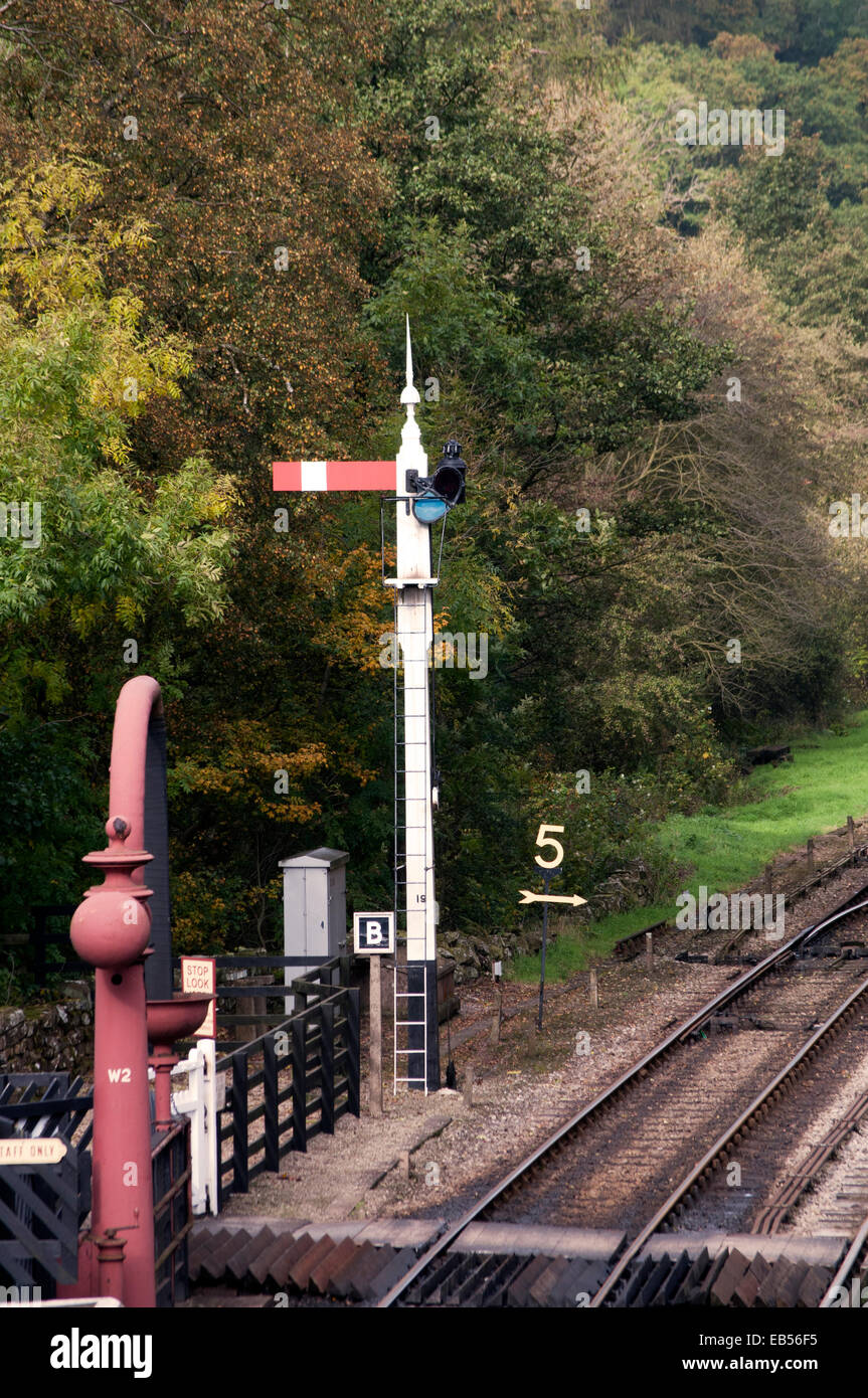 North Yorkshire Moors Railway Goathland señal Foto de stock