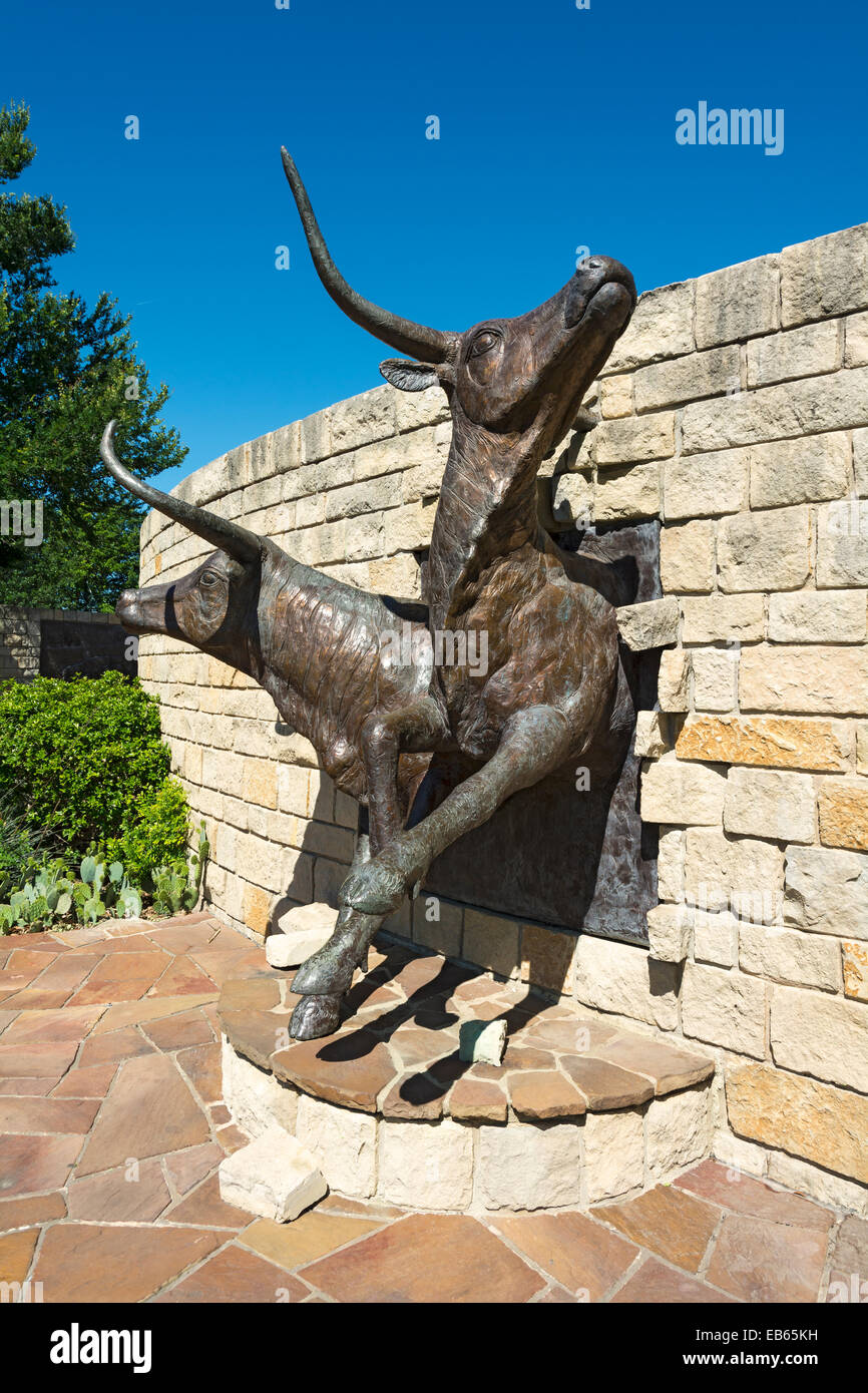 Frisco, Texas, Central Park, longhorn arreo esculturas de bronce Foto de stock