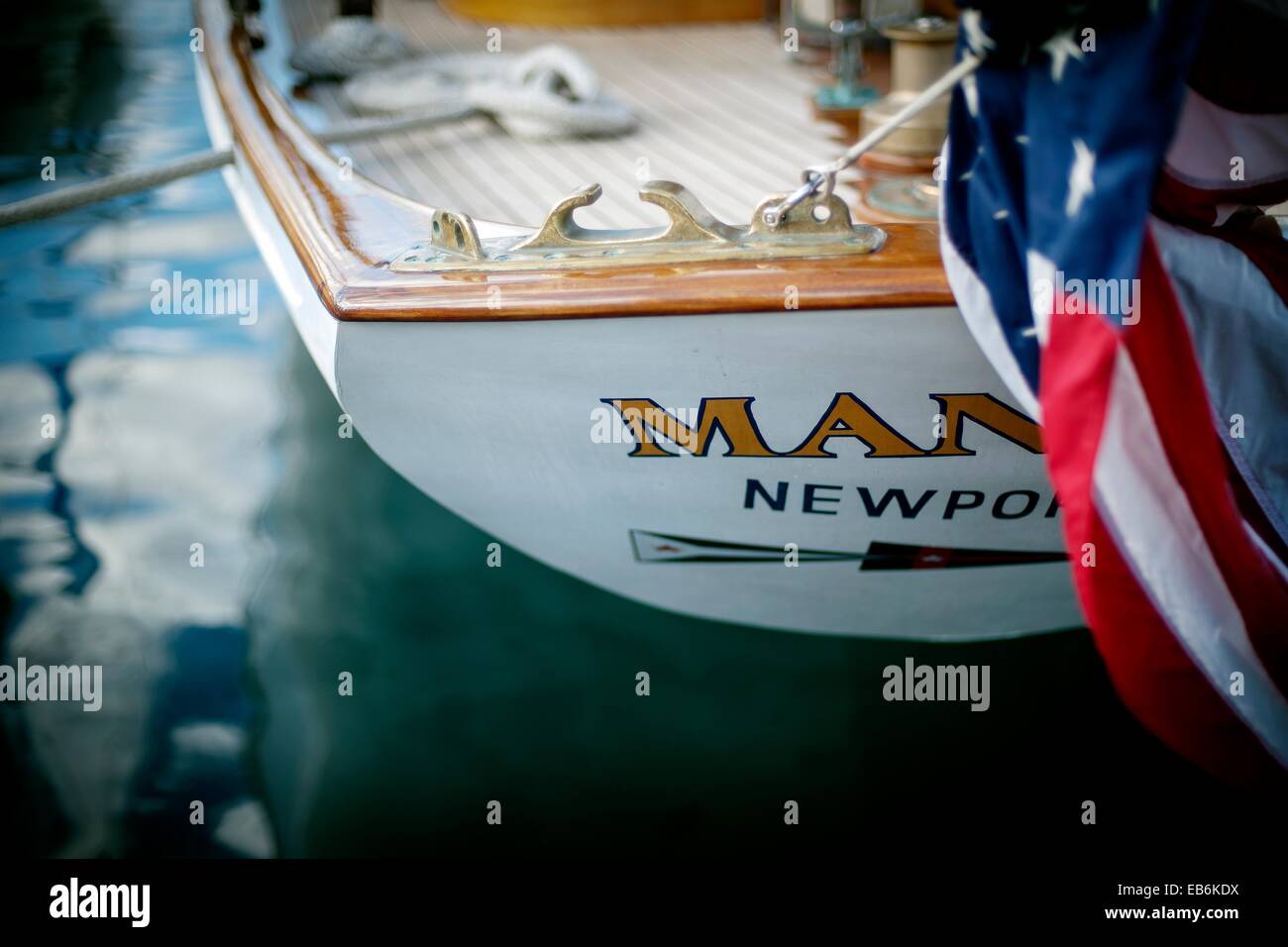 Popa del barco velero Manitou, Newport, en América, en 1937, Stern de velero Manitou, Newport, Estados Unidos, 1937 Foto de stock
