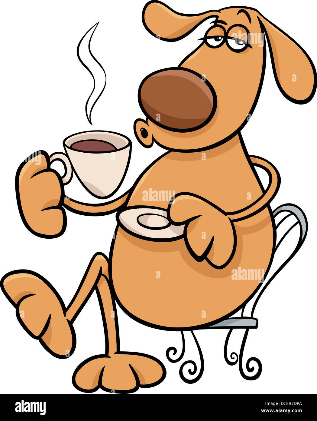 Ilustración de dibujos animados de carácter perro gracioso bebiendo café  Fotografía de stock - Alamy