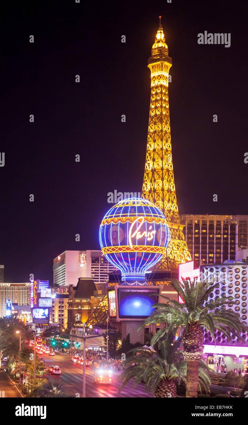 Las vistas nocturnas de hoteles, resorts y casinos en Las Vegas Blvd, Las Vegas, Nevada. Foto de stock