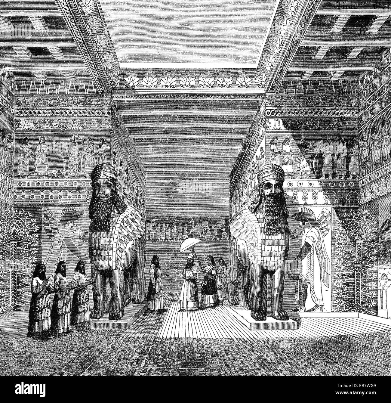Copia arqueológico de una habitación en el Real Palacio Asirio, eines Rekonstruktion Archäologische Zimmers im königlichen Pala Foto de stock