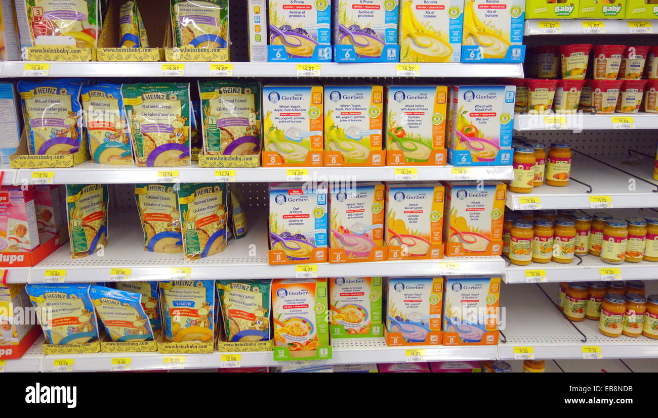 Comida de bebés e infantes en un supermercado en Toronto, Canadá Foto de stock