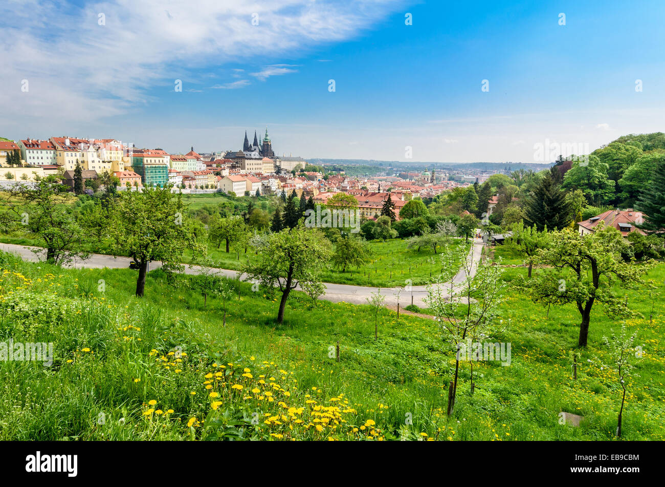 Vista panorámica de la catedral de San Vito de Praga y el Castillo de Praga, República Checa. Foto de stock