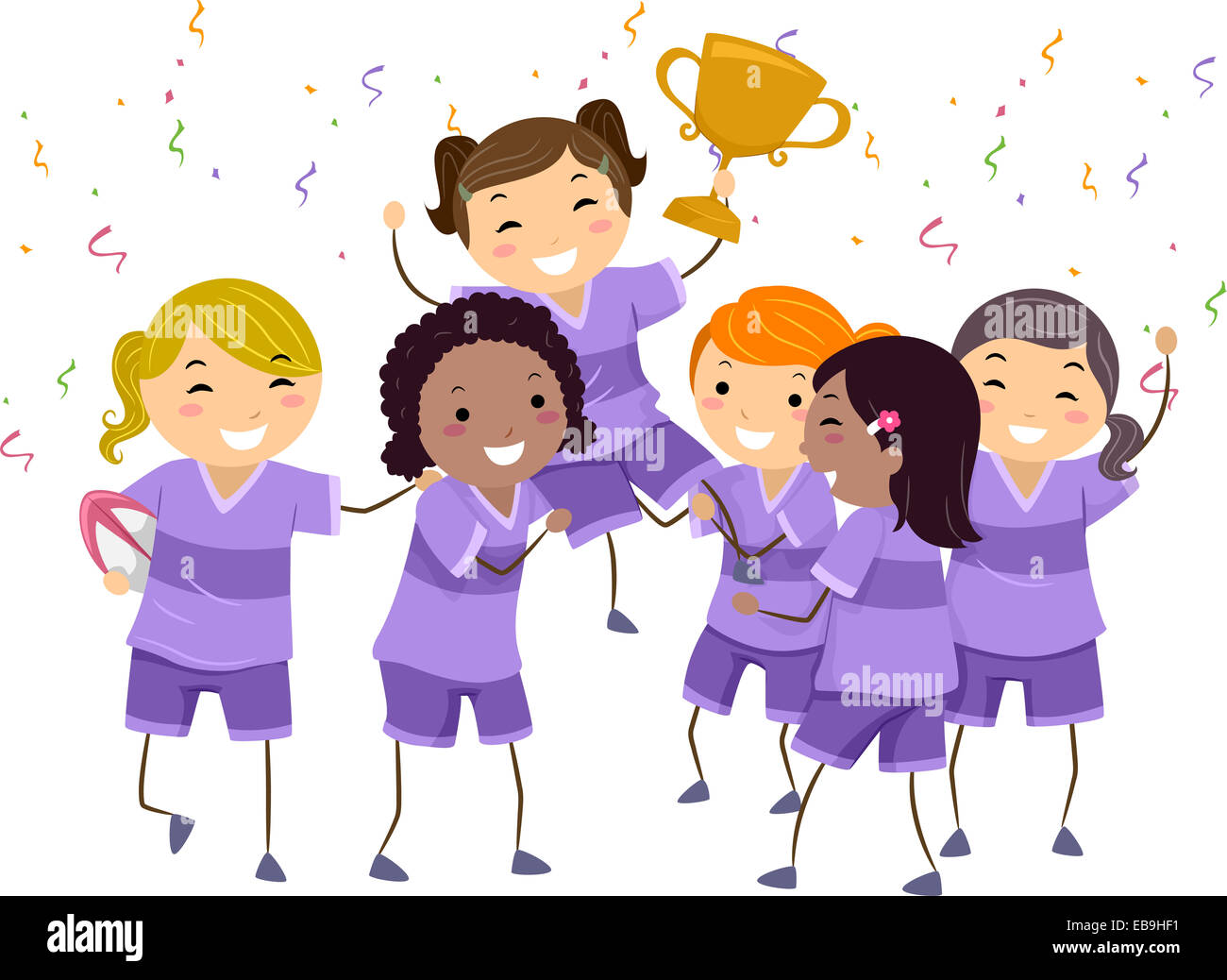 Ilustración con un grupo de chicas celebrando su Campeonato Foto de stock