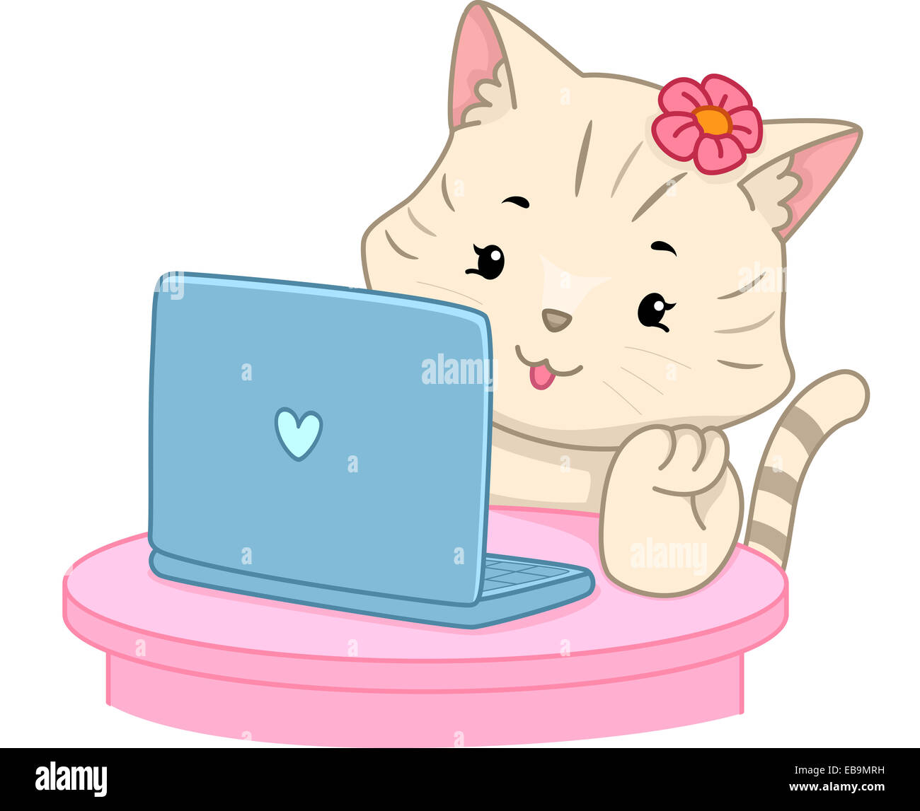Ilustración de un gato haciendo una búsqueda en línea Fotografía de stock Alamy