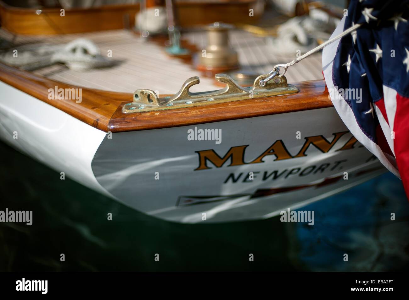 Popa del barco velero Manitou Newport Latina 1937 Stern de velero Manitou Newport America 1937 Foto de stock