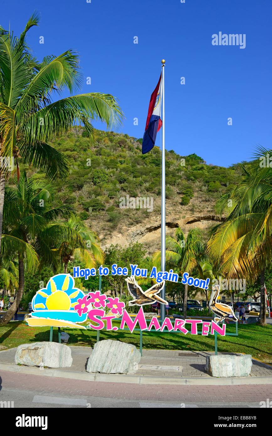 Cartel de bienvenida a San Martín Martín isla del Caribe Antillas Holandesas Foto de stock