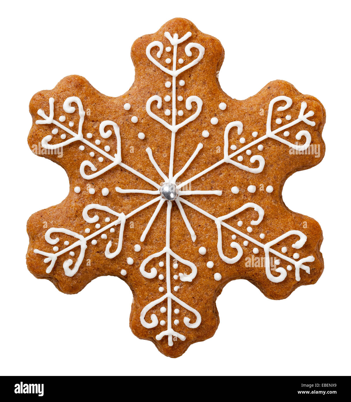 Galletas de jengibre para Navidad aislado sobre fondo blanco. Forma de estrella cookie Foto de stock
