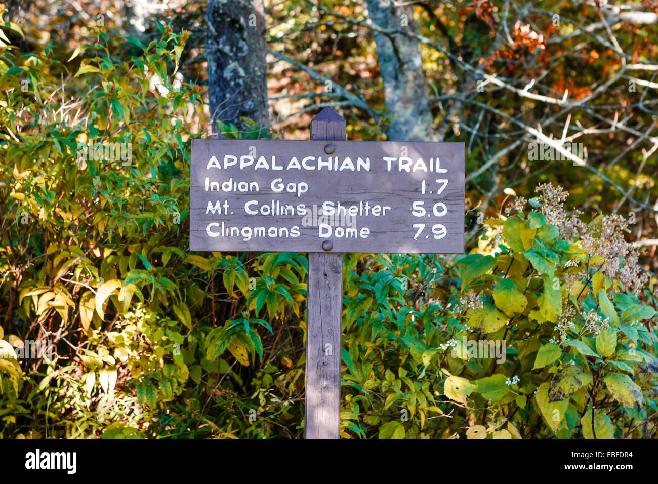 El Appalachian Trail firmar en el Great Smoky Mountains National Park Foto de stock