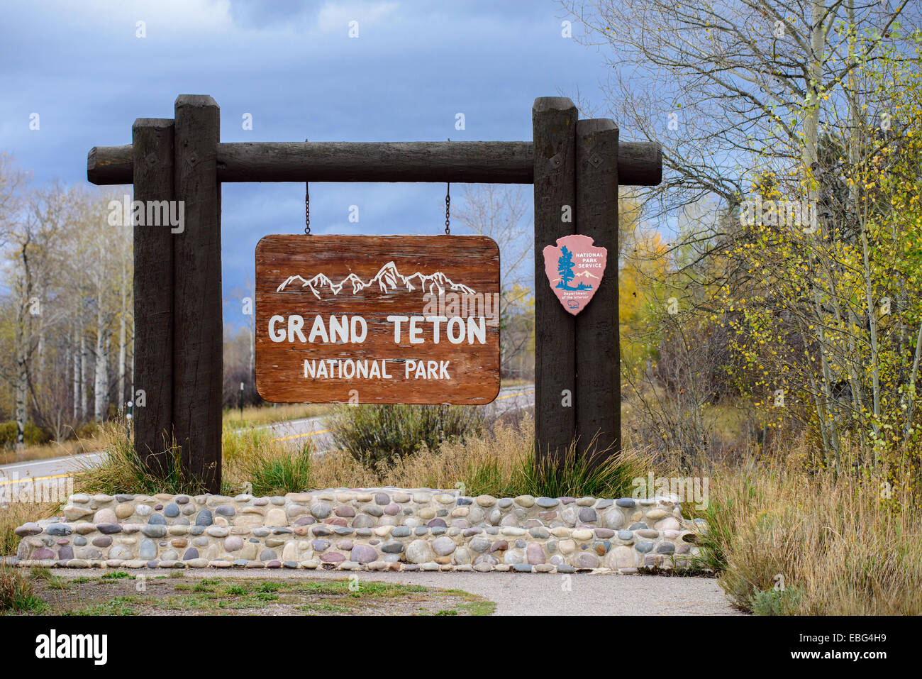 Morán, entrada al parque nacional Grand Teton, WY, EE.UU. Foto de stock