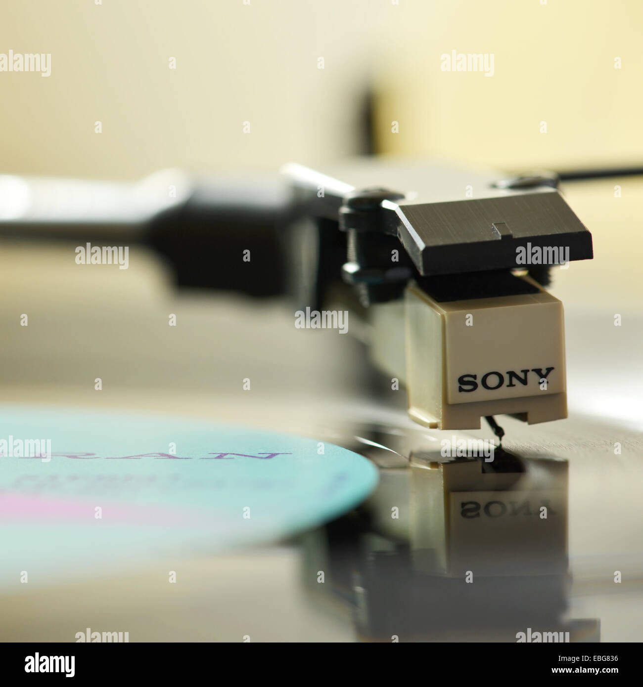 Un disco LP de vinilo y el stylus en detalle Foto de stock