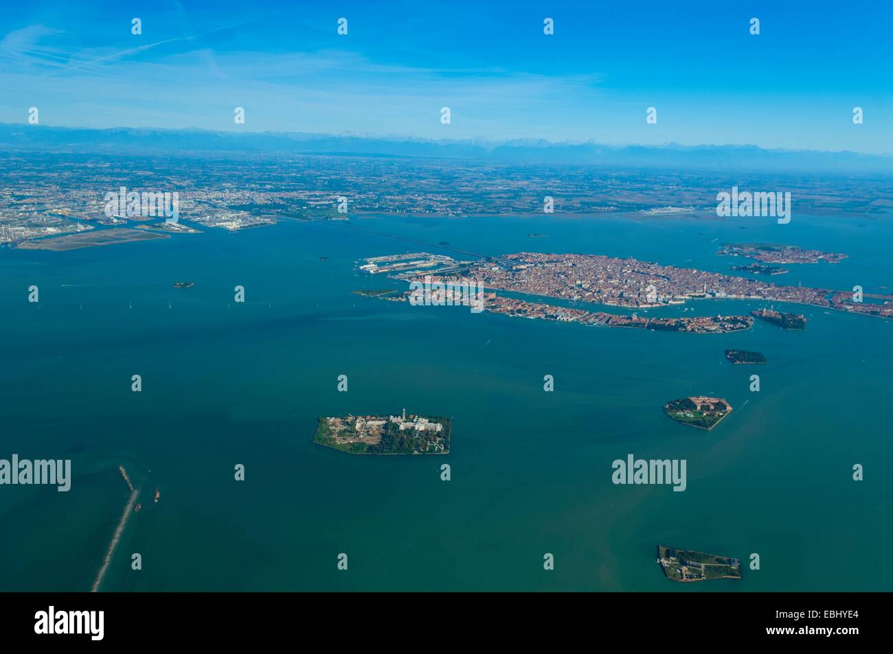 Vista aérea de la laguna de Venecia, Italia, Europa Foto de stock