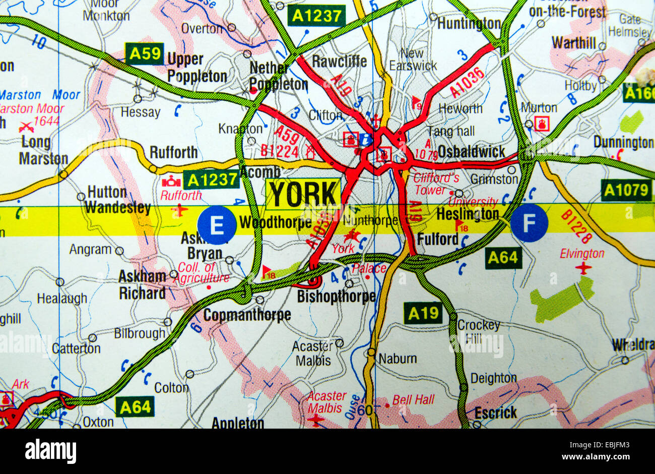 Mapa de carreteras de York, Inglaterra Fotografía de stock Alamy