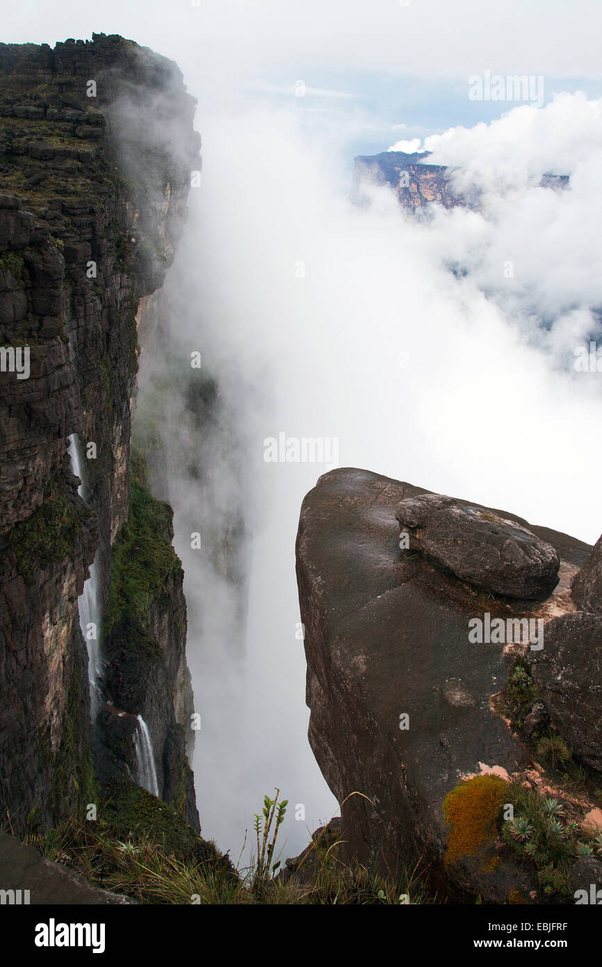 Mesetas monte Roraima (izquierda) y Kukenam Tepuy (volver) visto desde la ventana, Venezuela, el Parque Nacional de Canaima Foto de stock