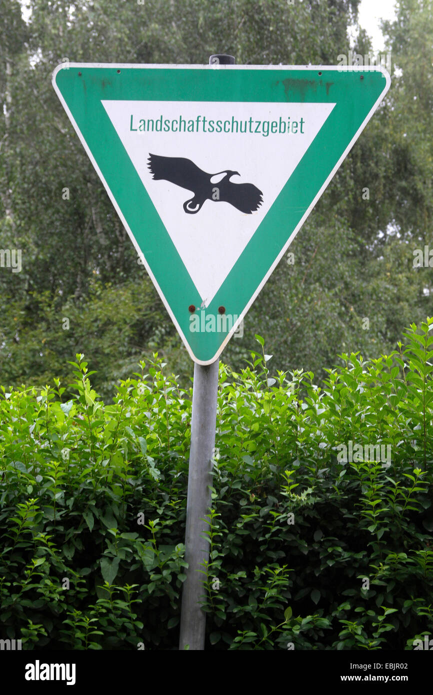 Signo del área de conservación, Alemania, Nordrhein Westfalen, área de Ruhr, Essen Foto de stock