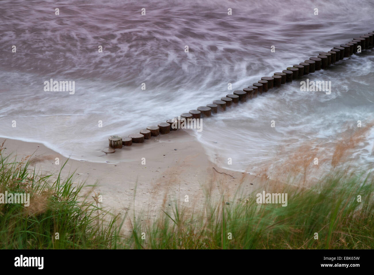 Ver a espigón en la costa del Mar Báltico, en Alemania, en el Estado federado de Mecklemburgo-Pomerania Occidental, Wustrow Foto de stock