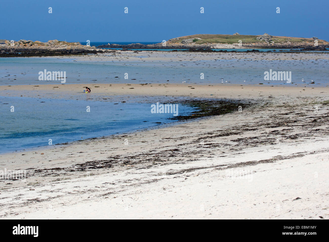 Segmento de playa en marea baja, Francia, Bretaña, Océano Atlántico Foto de stock