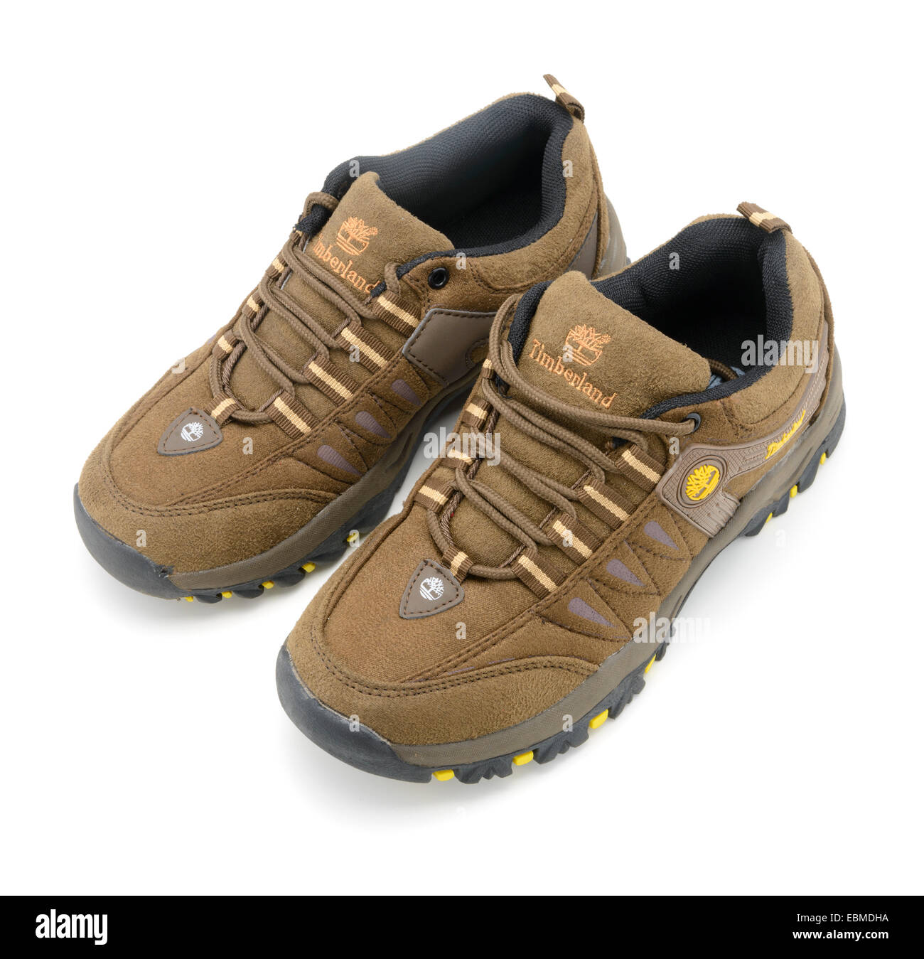 Un par de nuevos zapatos Timberland marrón claro Fotografía de stock - Alamy