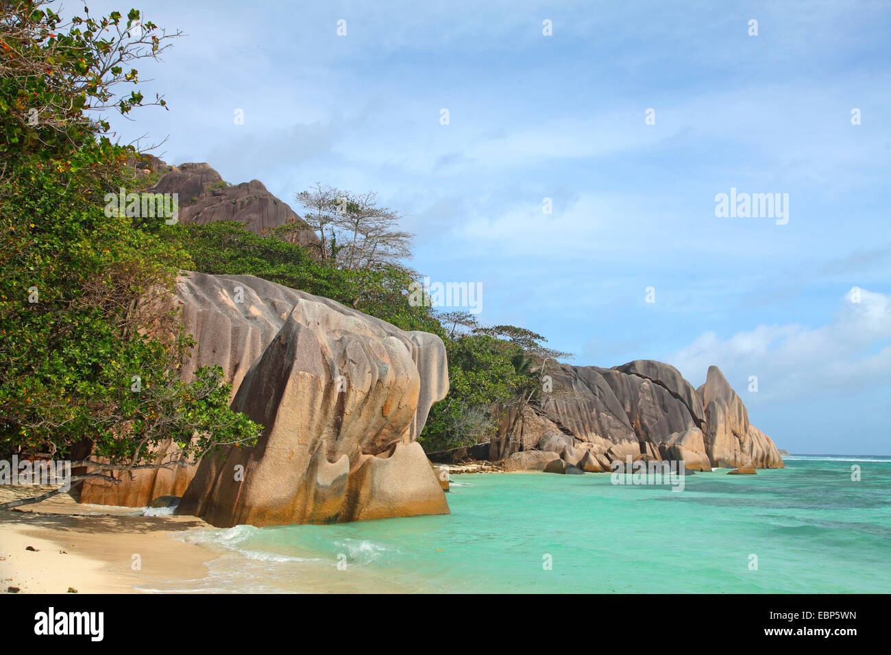 Costa Anse Source D Argent, Seychelles, La Digue Foto de stock
