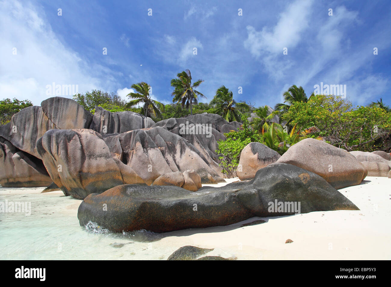 Costa Anse Source D Argent, Seychelles, La Digue Foto de stock