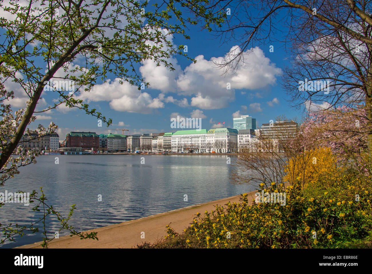 La primavera en el lago Binnenalster, Hamburgo, Alemania Foto de stock