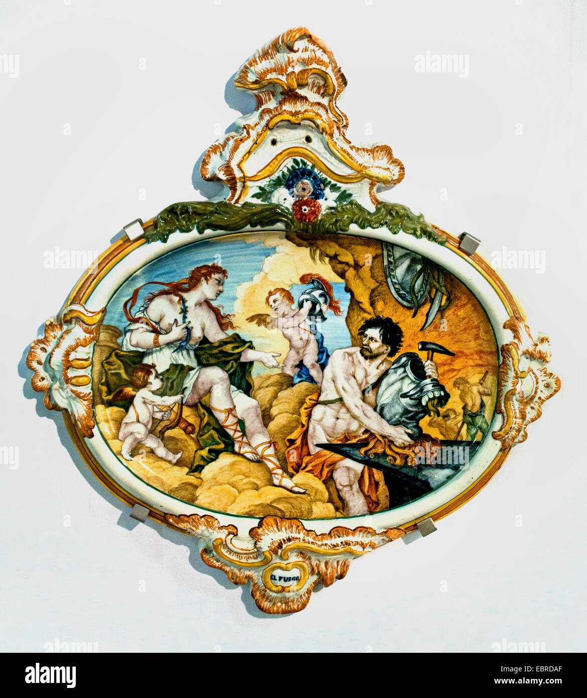 El Fuega España placa cerámica española del siglo XIX. Foto de stock