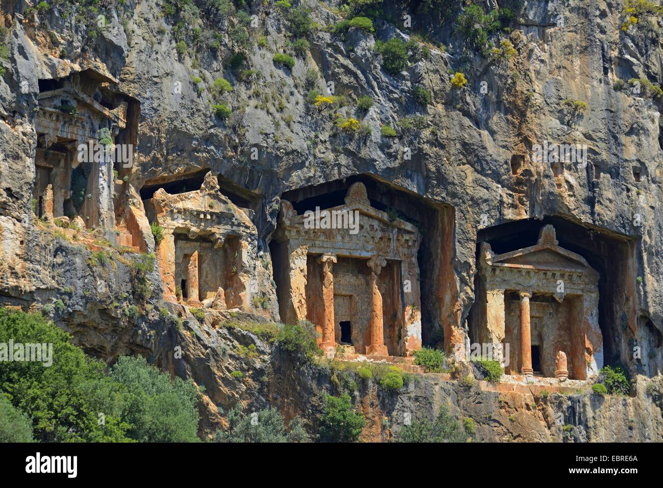 Las tumbas de roca de Kaunos, Turquía, Licia, Mugla, Dalyan Foto de stock