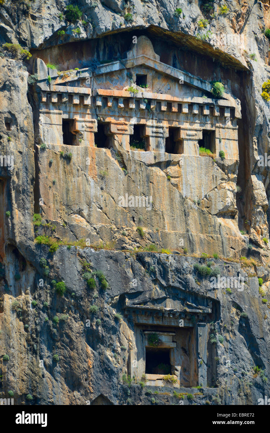 Las tumbas de roca de Kaunos, Turquía, Licia, Mugla, Dalyan Foto de stock
