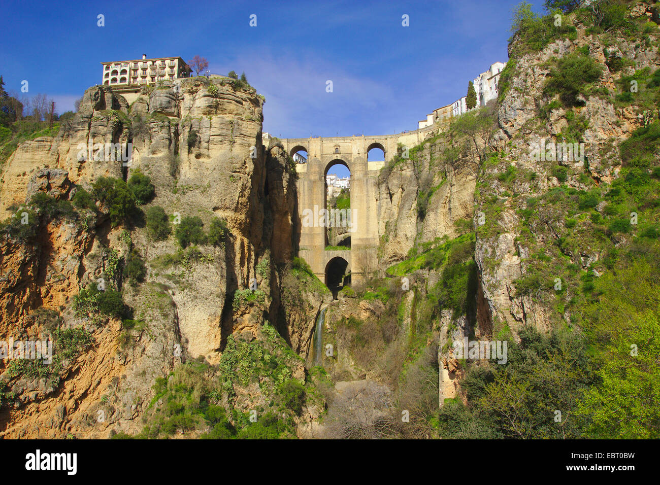 Ronda, el Puente Nuevo sobre el Tajo del cañón, Andalucía Foto de stock
